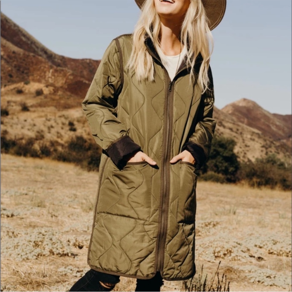 Reversible Olive Green Quilted Coat - Picture 4 of 11